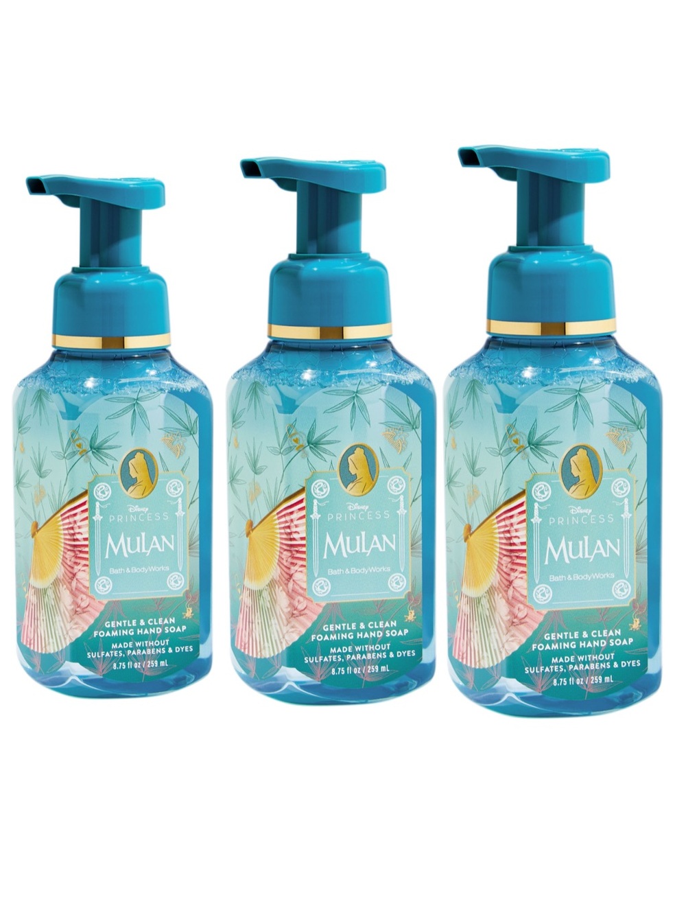Bath & Body Works Mulan Foaming Hand Soap - Teal & Gold Accents - Bundle of x3